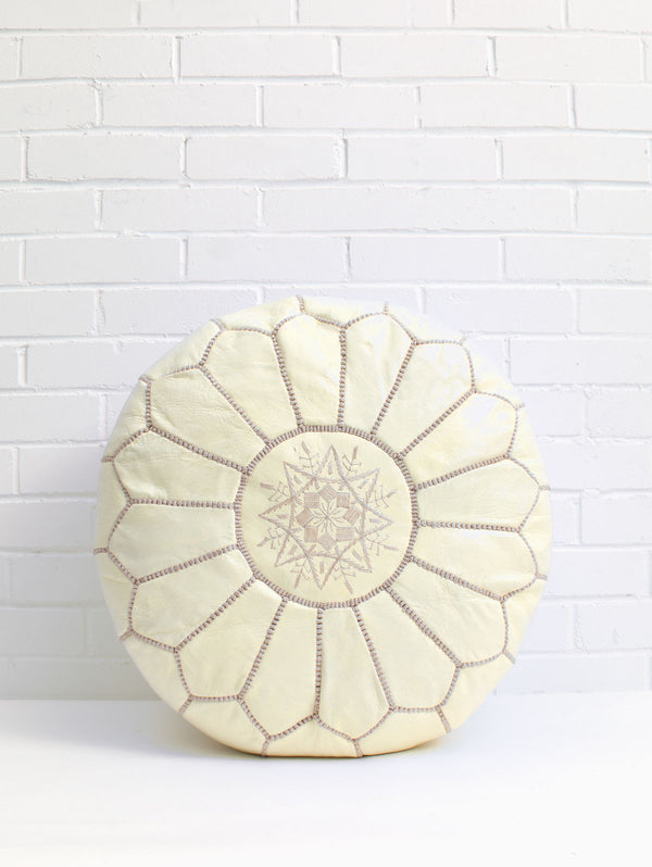 Bohemia Design Moroccan Leather Pouffe Pale Lemon
