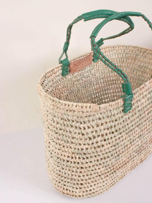 bohemia design Pleated Leather Handle Basket Sage