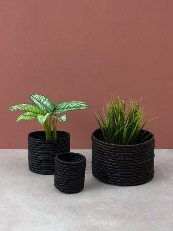Bohemia Design Raffia Storage Pots Black