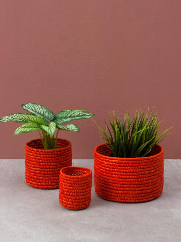 Bohemia Design Raffia Storage Pots Orange