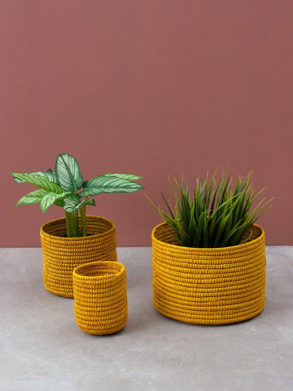 Bohemia Design Raffia Storage Pots Yellow