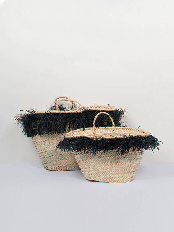 Bohemia Design Raffia Tassel Basket Black
