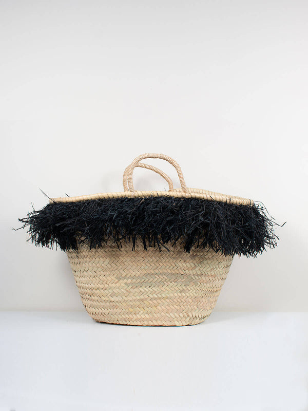 bohemia design Raffia Tassel Basket Black
