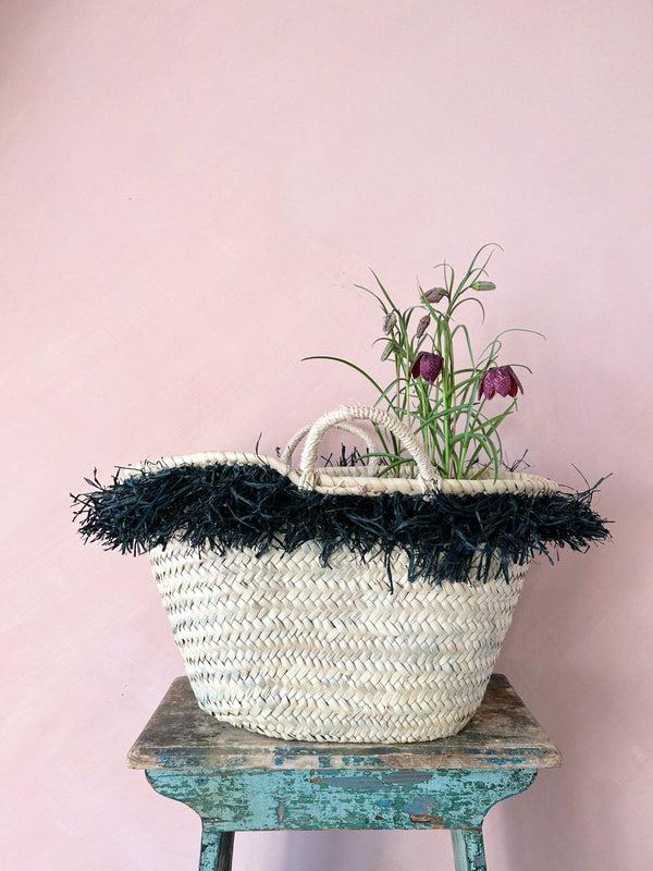 Bohemia Design Raffia Tassel Basket Black