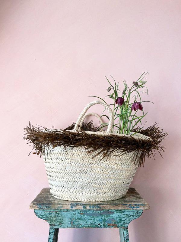Bohemia Design Raffia Tassel Basket Moss