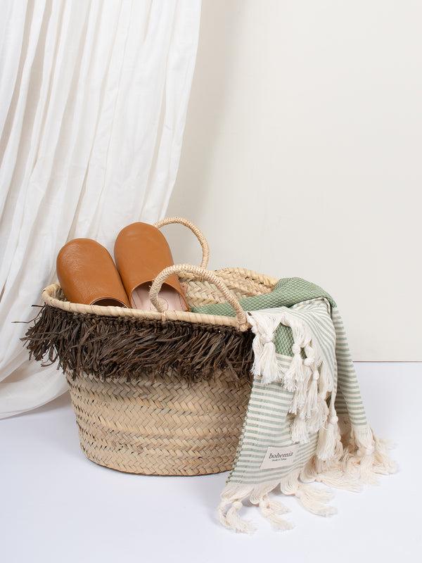 bohemia design Raffia Tassel Basket Moss