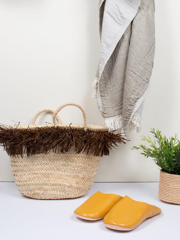 Bohemia Design Raffia Tassel Basket Tobacco