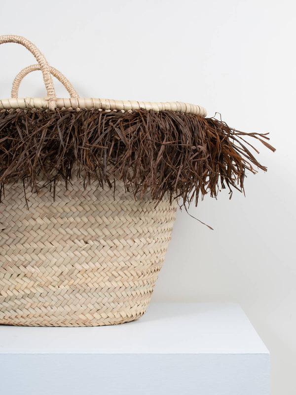 Bohemia Design Raffia Tassel Basket Tobacco