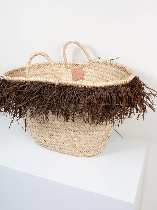Bohemia Design Raffia Tassel Basket Tobacco