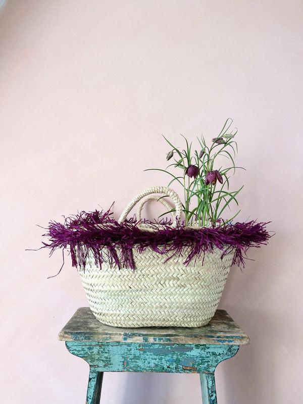 bohemia design Raffia Tassel Basket Violet