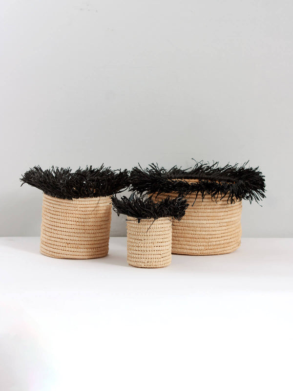 bohemia design Raffia Tassel Storage Pots Black
