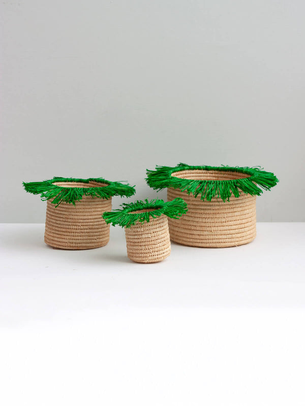 Bohemia Design Raffia Tassel Storage Pots Green