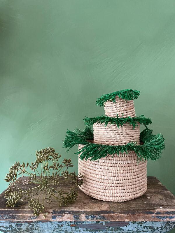 bohemia design Raffia Tassel Storage Pots Green