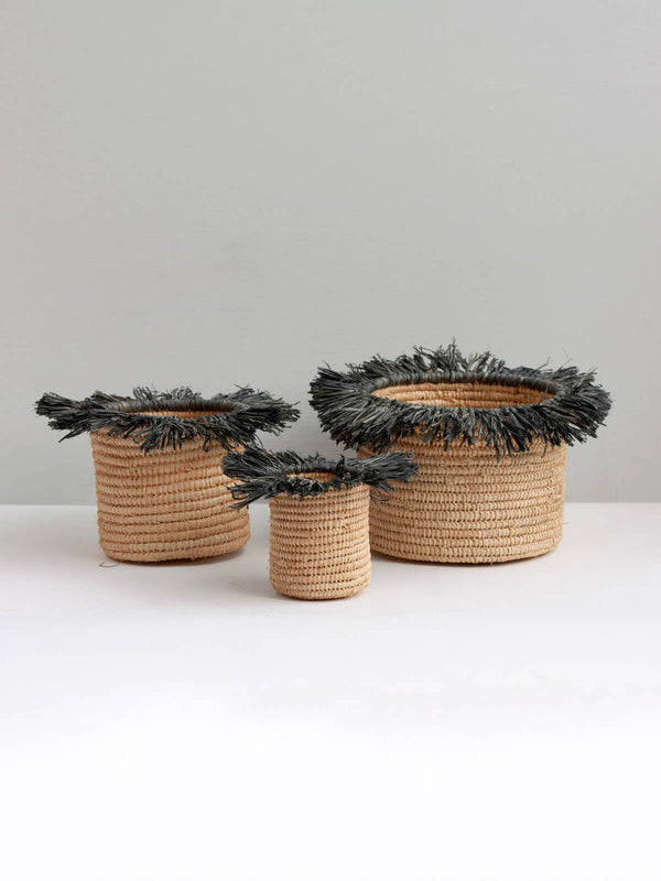 bohemia design Raffia Tassel Storage Pots Grey