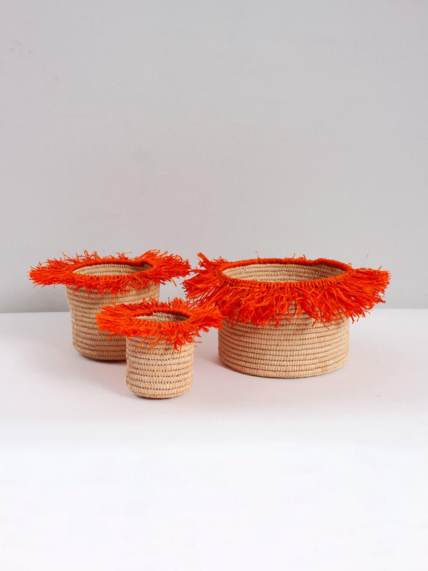 bohemia design Raffia Tassel Storage Pots Orange