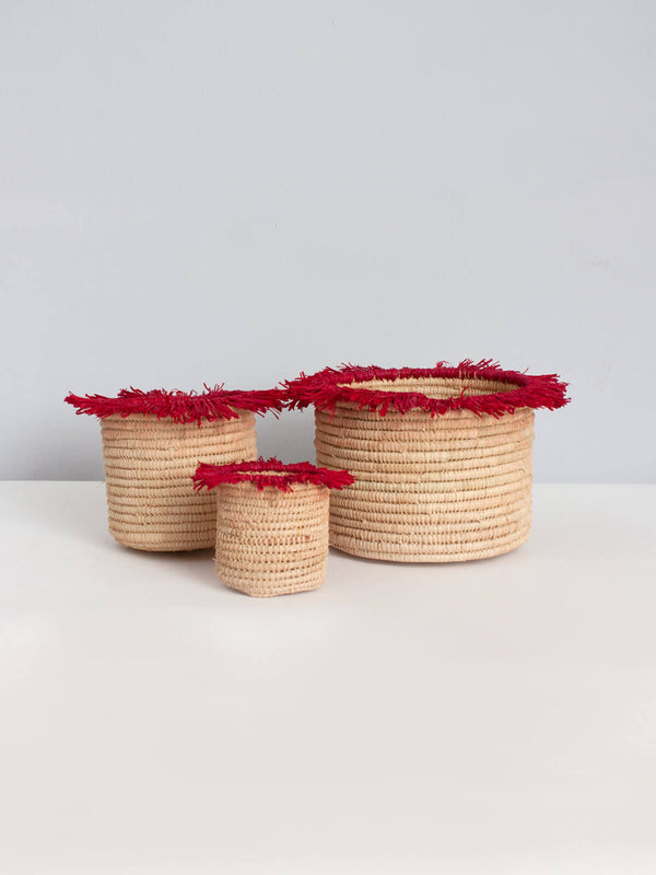 Bohemia Design Raffia Tassel Storage Pots Red