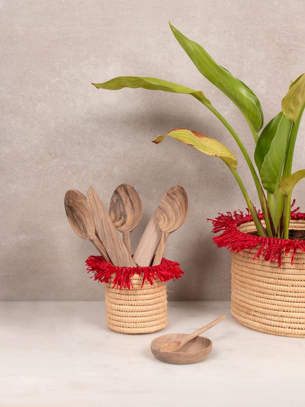 bohemia design Raffia Tassel Storage Pots Red
