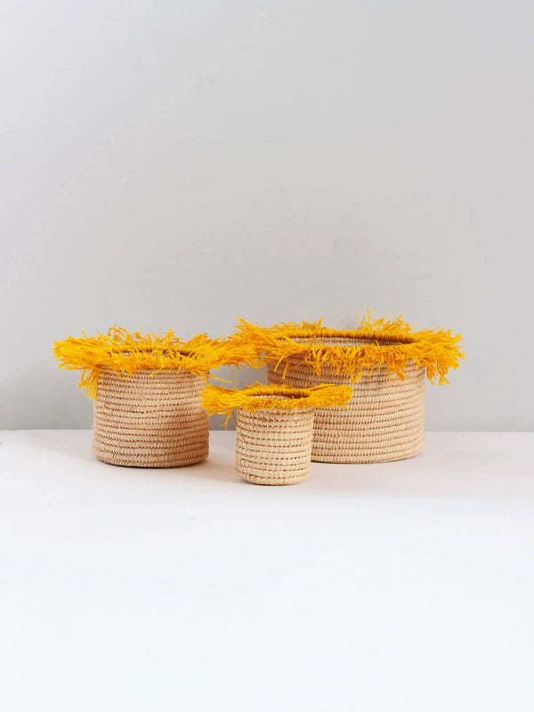 Bohemia Design Raffia Tassel Storage Pots Yellow
