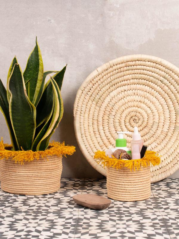 bohemia design Raffia Tassel Storage Pots Yellow
