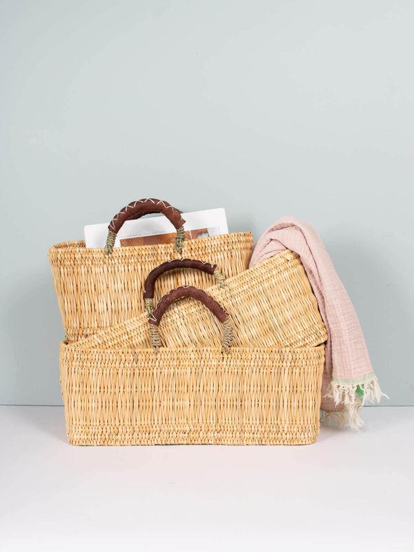 Bohemia Design Reed Basket With Leather Handles