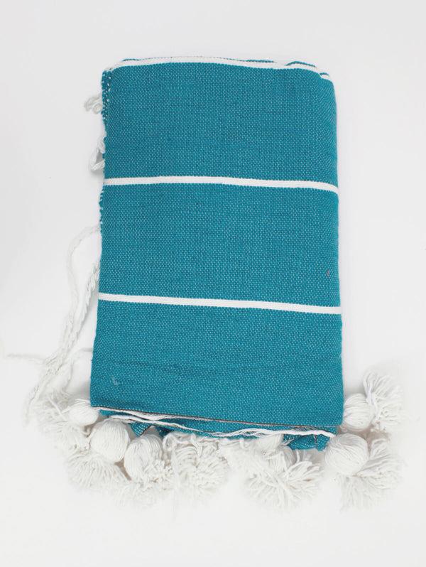 Bohemia Design Tassel Pom Pom Blanket Aqua