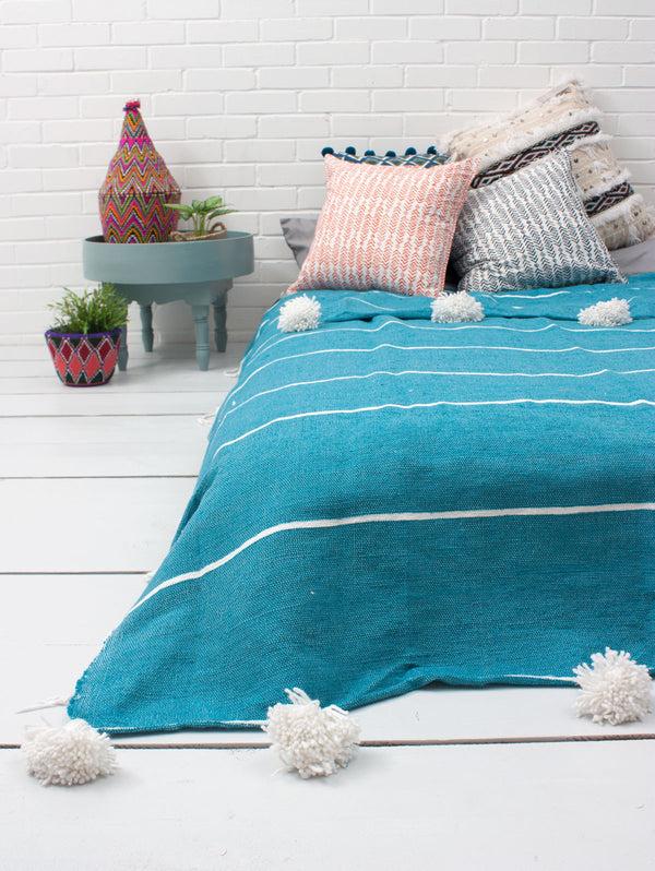 bohemia design Tassel Pom Pom Blanket Aqua