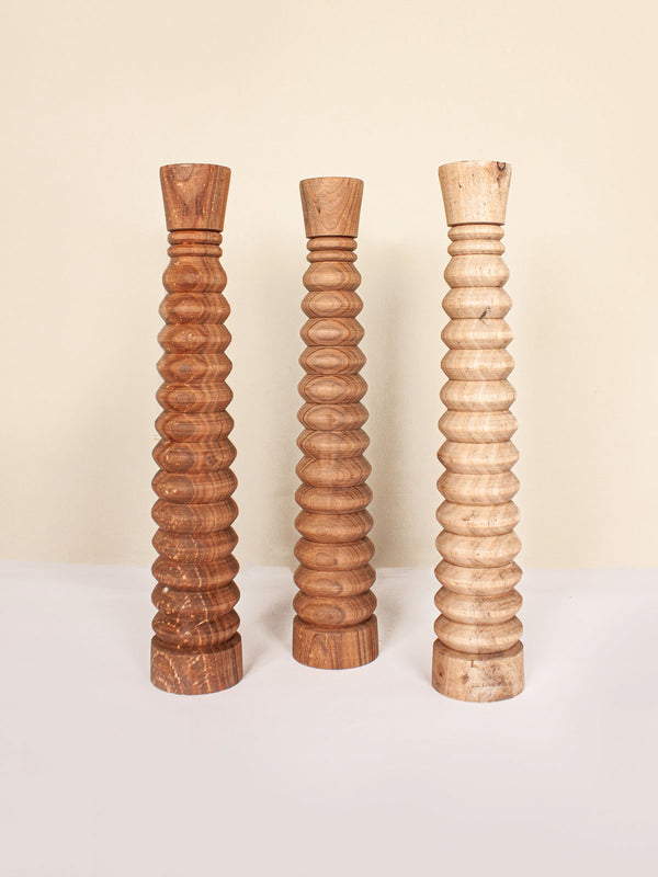 Bohemia Design Walnut Wood Candle Holders Ripple