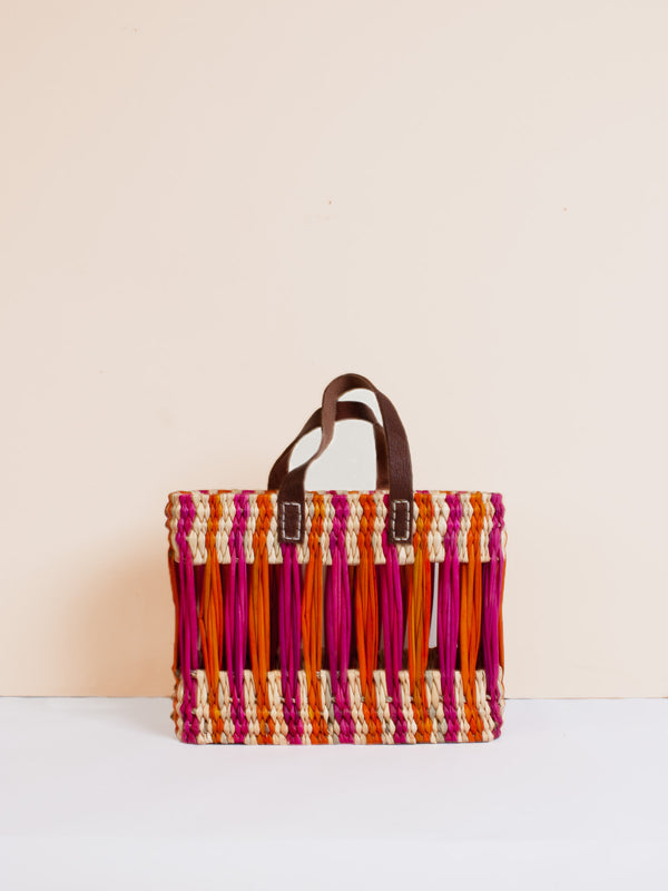 Bohemia Design Decorative Reed Basket Pink And Orange Stripe