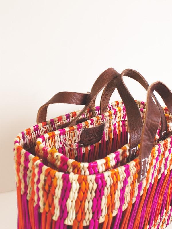 Bohemia Design Decorative Reed Basket Pink And Orange Stripe