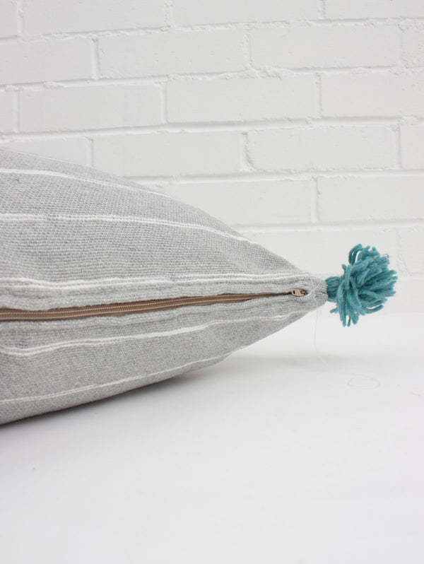 Bohemia Design Grey Cotton Scribble Stripe Square Cushion Cover Blue