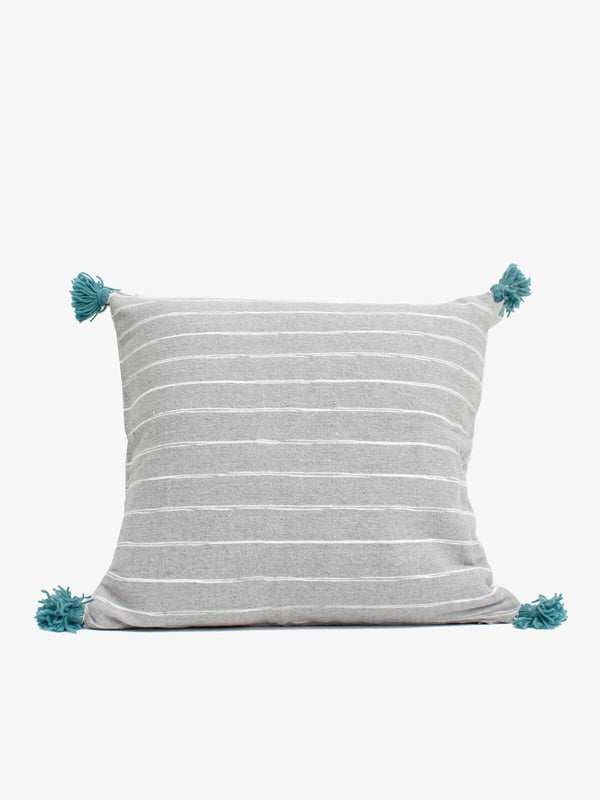 bohemia design Grey Cotton Scribble Stripe Square Cushion Cover Blue