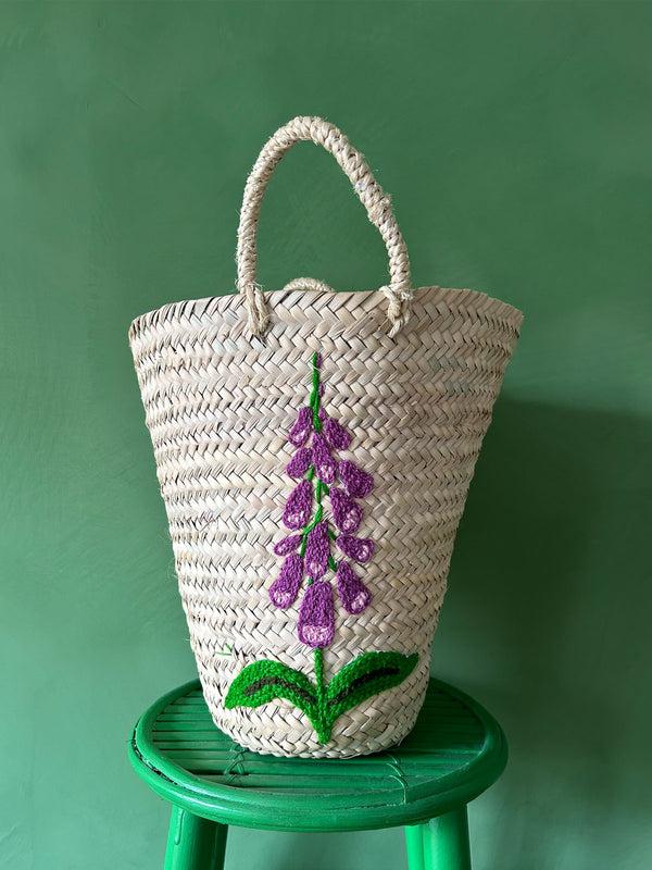 Bohemia Design Hand Embroidered Bucket Basket Foxglove
