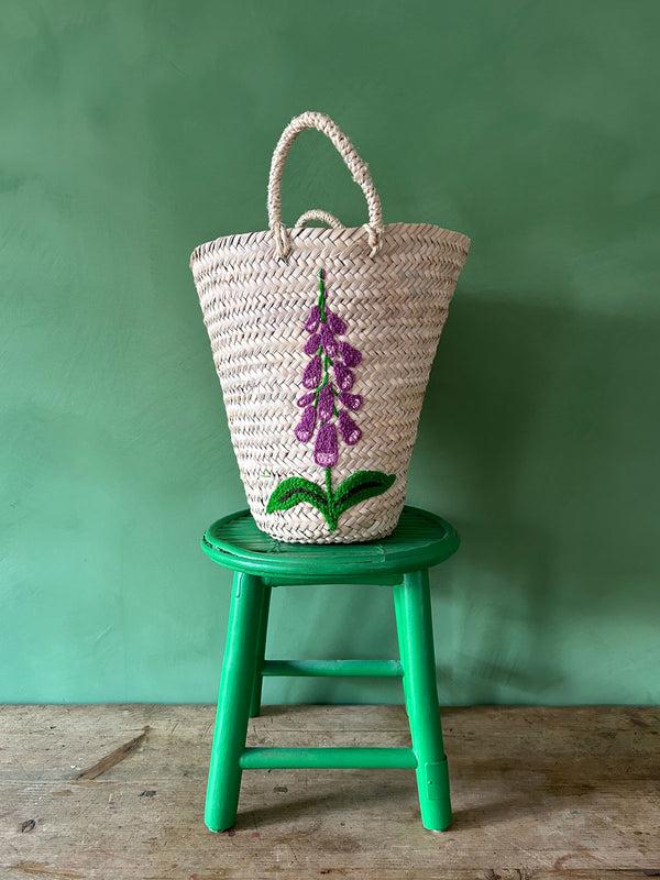 bohemia design Hand Embroidered Bucket Basket Foxglove