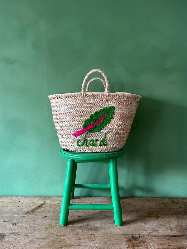 bohemia design Hand Embroidered Market Basket Chard