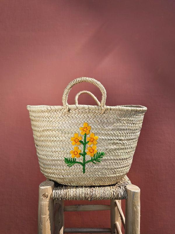 bohemia design Hand Embroidered Market Basket Cosmos