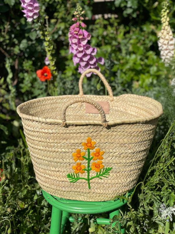 Bohemia Design Hand Embroidered Market Basket Cosmos