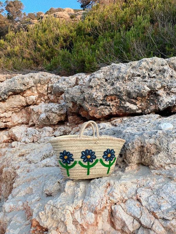 Bohemia Design Hand Embroidered Market Basket Daisy