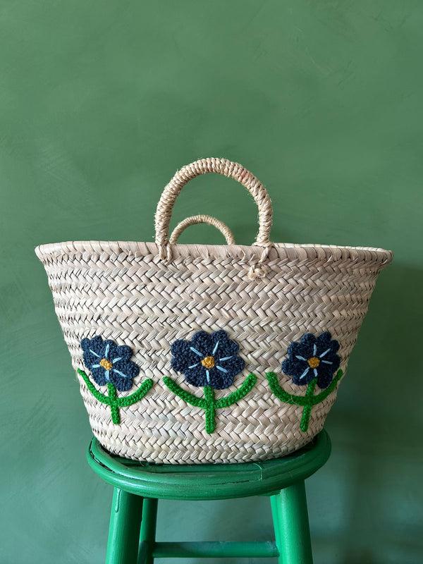 Bohemia Design Hand Embroidered Market Basket Daisy