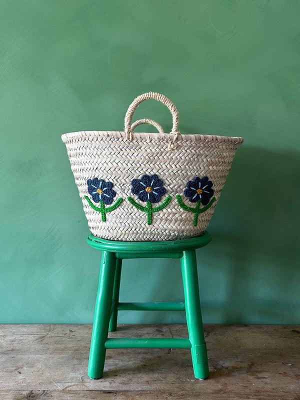 Bohemia Design Hand Embroidered Market Basket Daisy