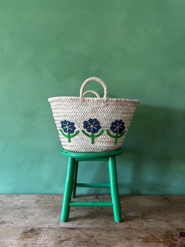 bohemia design Hand Embroidered Market Basket Daisy
