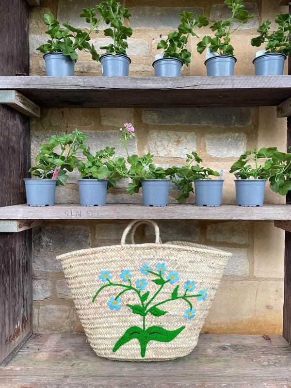 Bohemia Design Hand Embroidered Market Basket Forget-Me-Not