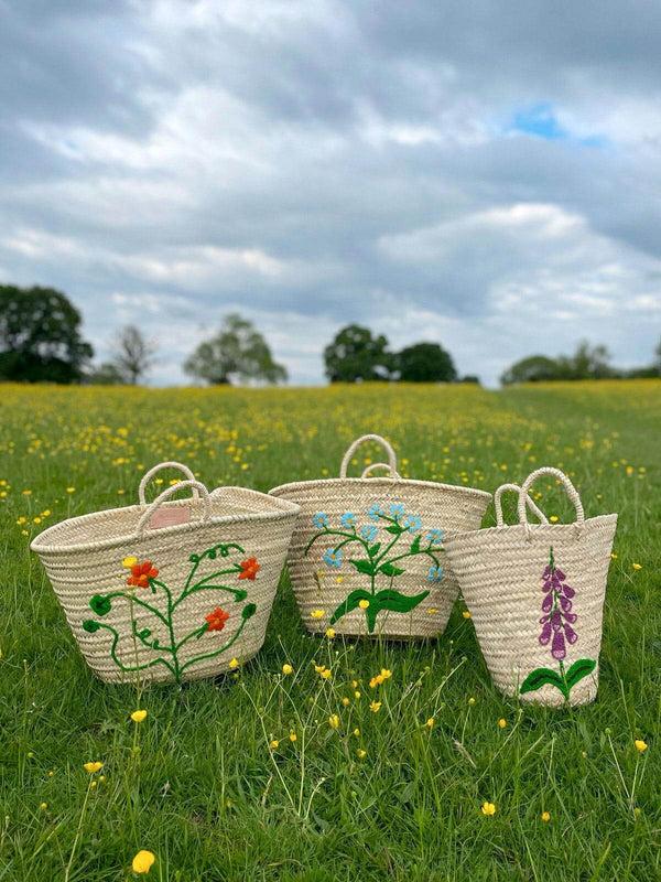 Bohemia Design Hand Embroidered Market Basket Forget-Me-Not