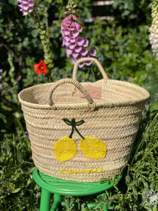 Bohemia Design Hand Embroidered Market Basket Lemons