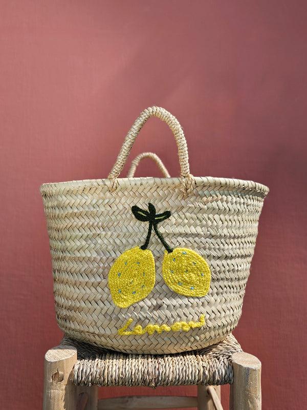 Bohemia Design Hand Embroidered Market Basket Lemons