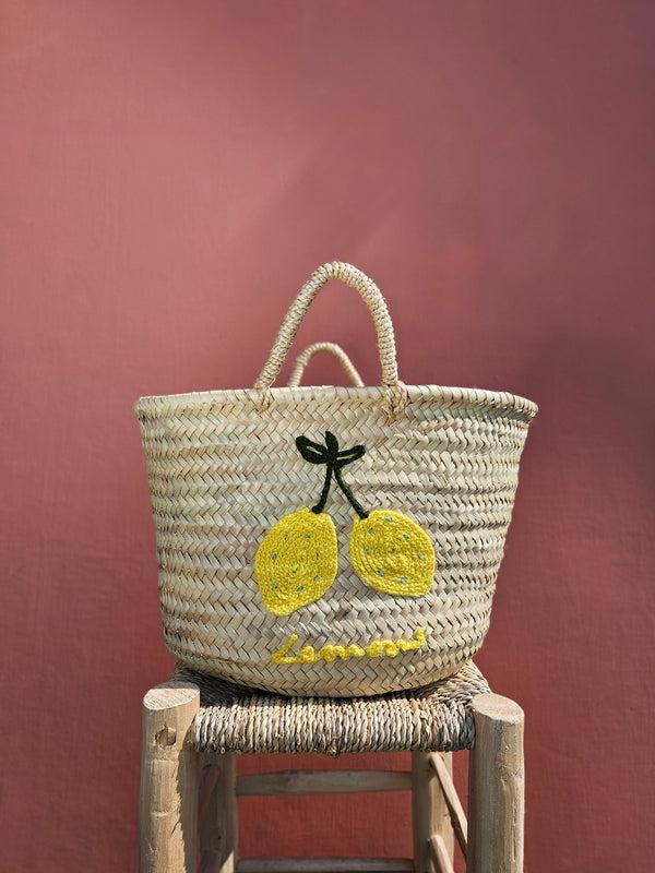 bohemia design Hand Embroidered Market Basket Lemons