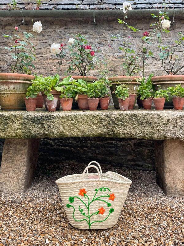 Bohemia Design Hand Embroidered Market Basket Nasturtium