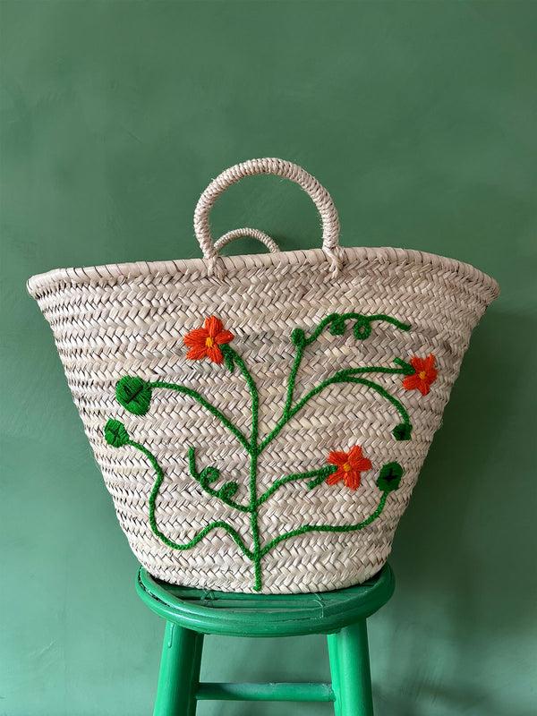 Bohemia Design Hand Embroidered Market Basket Nasturtium