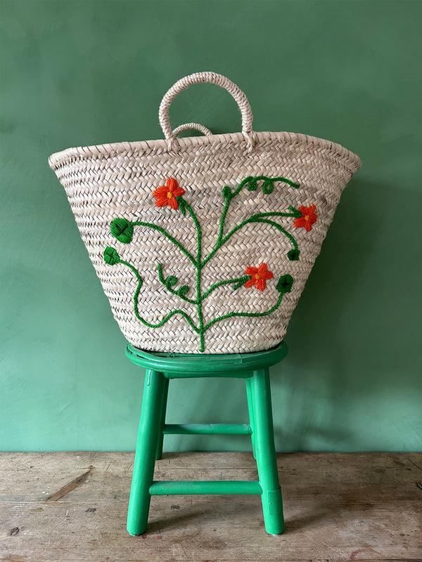 bohemia design Hand Embroidered Market Basket Nasturtium