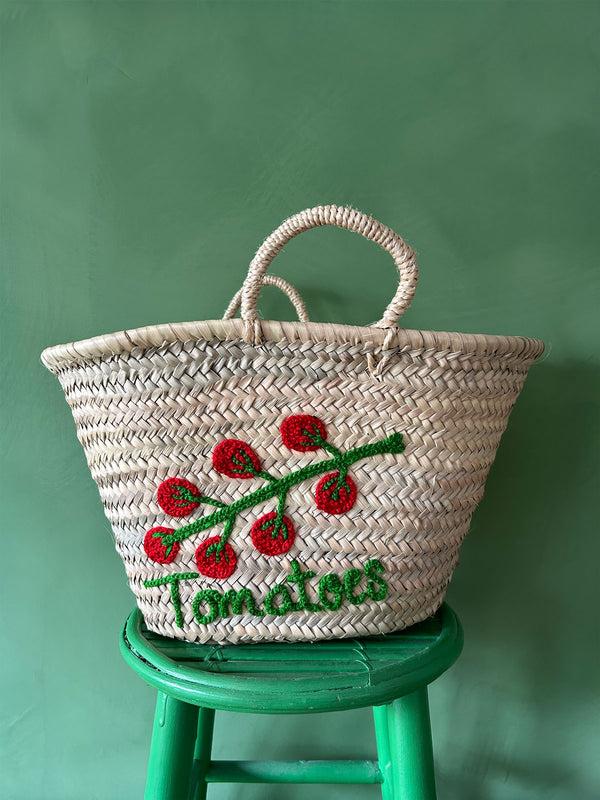 bohemia design Hand Embroidered Market Basket Tomatoes