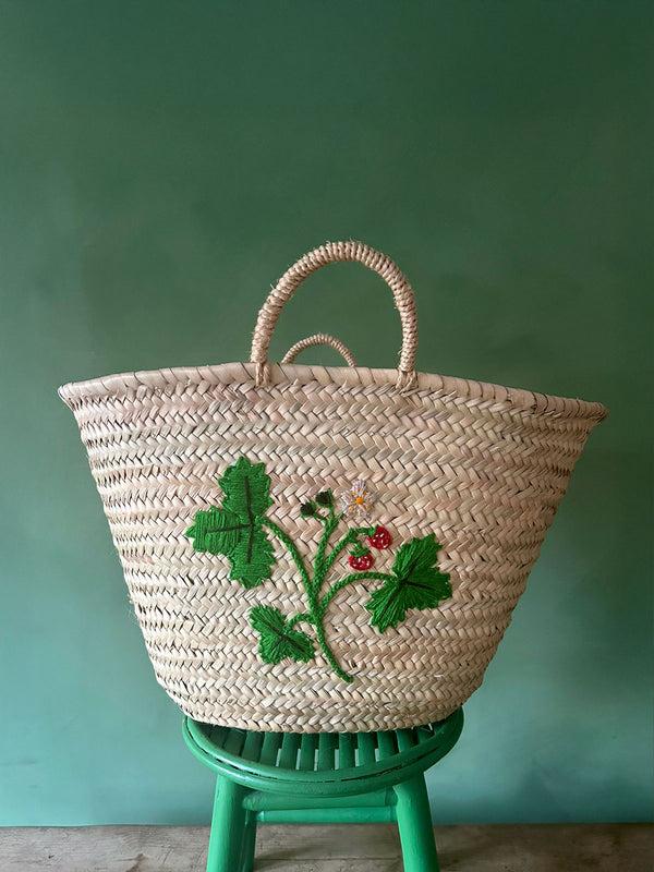 Bohemia Design Hand Embroidered Market Basket Wild Strawberry